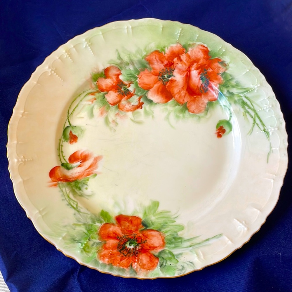 Antique MZ Austria porcelain red poppy flowers plate 8.5”